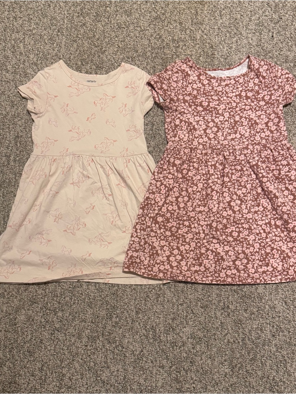 Carter's Dusty Rose Floral & Blush Unicorn Short-Sleeve Dress Duo